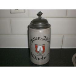 Zeer oude stenen 1 liter pul Spaten - Bräu München 1910-1920