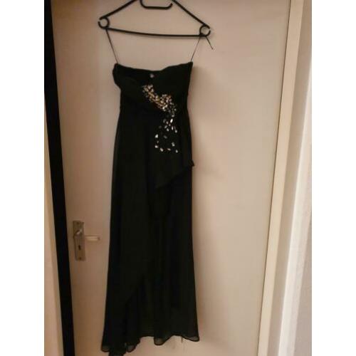 zwart high low met strass stenen strapless dress