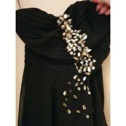 zwart high low met strass stenen strapless dress