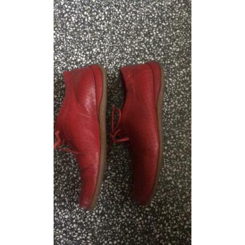 Ecco Vrolijke Rode Leren Schoenen, mt 5,5 38,5 39