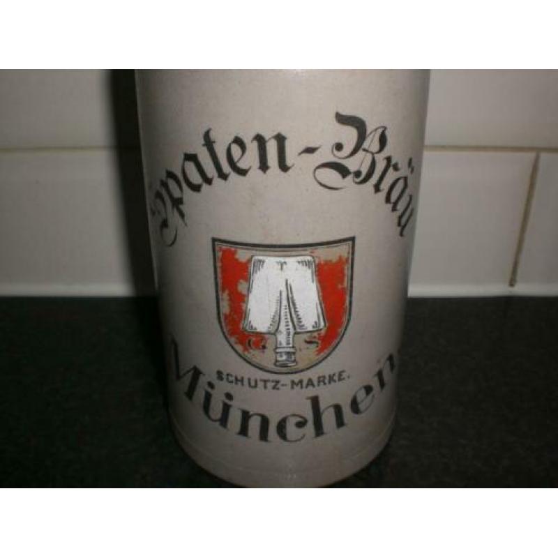 Zeer oude stenen 1 liter pul Spaten - Bräu München 1910-1920