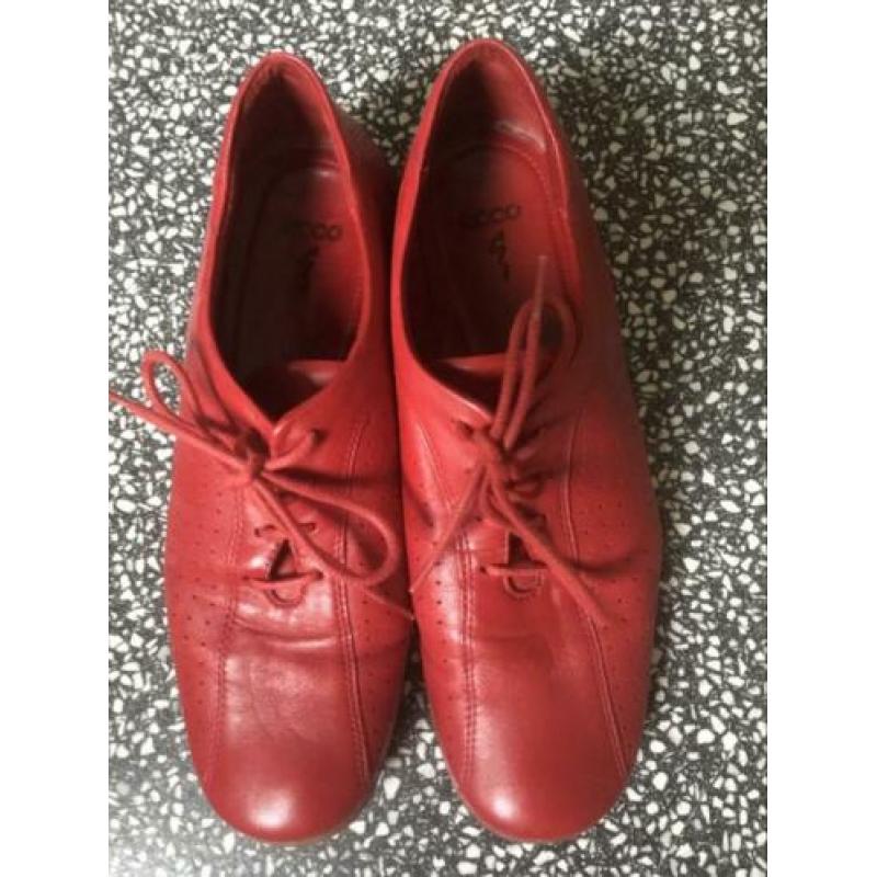 Ecco Vrolijke Rode Leren Schoenen, mt 5,5 38,5 39