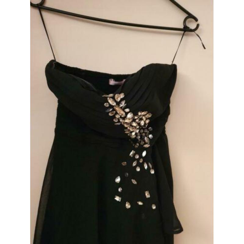zwart high low met strass stenen strapless dress