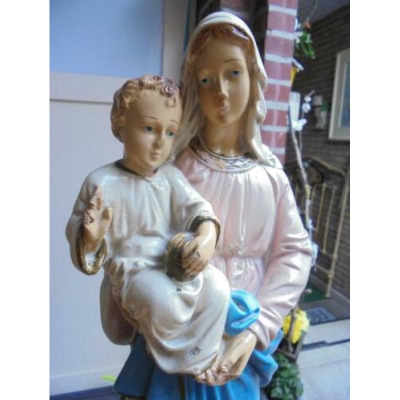 43 cm groot oud gipsen Mariabeeld/Heiligenbeeld