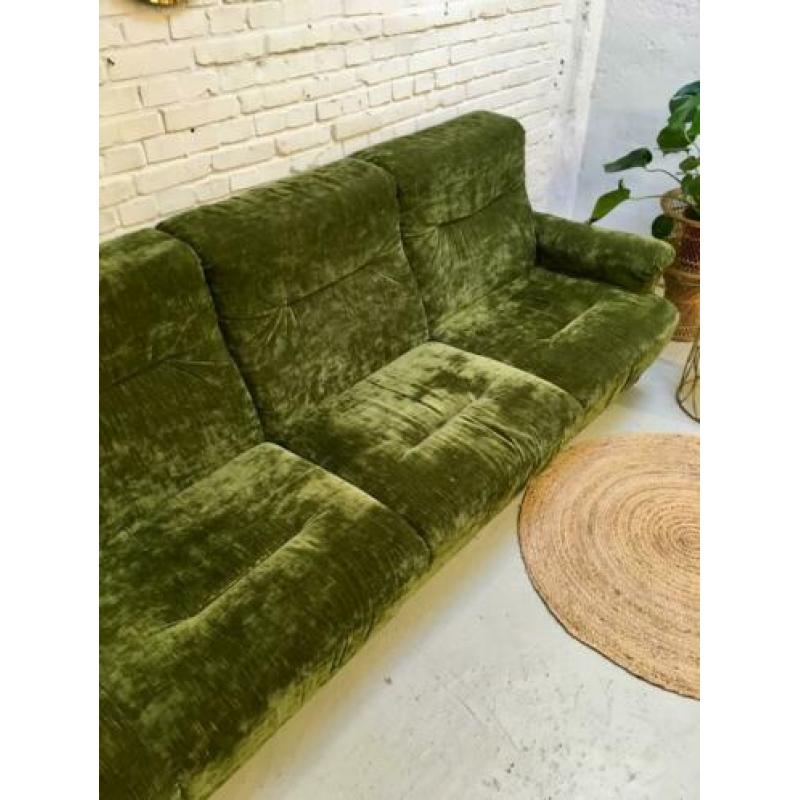 Retro vintage elementenbank - bank mosgroen velvet jaren 70