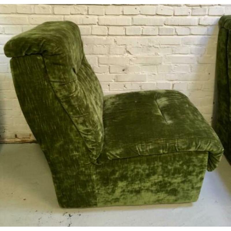 Retro vintage elementenbank - bank mosgroen velvet jaren 70