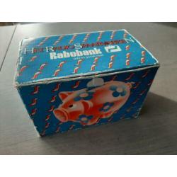 Spaarpot spaarvarken rabobank vintage varken Rabo met doos