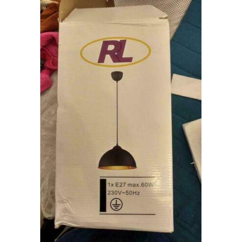 2 x mat zwarte/gouden hanglamp - 31 cm - Reality Leuchten