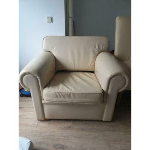 Lederen bank en fauteuil , crème