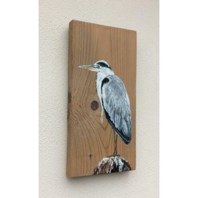 Handgeschilderd schilderij 2x Reiger op steigerhout