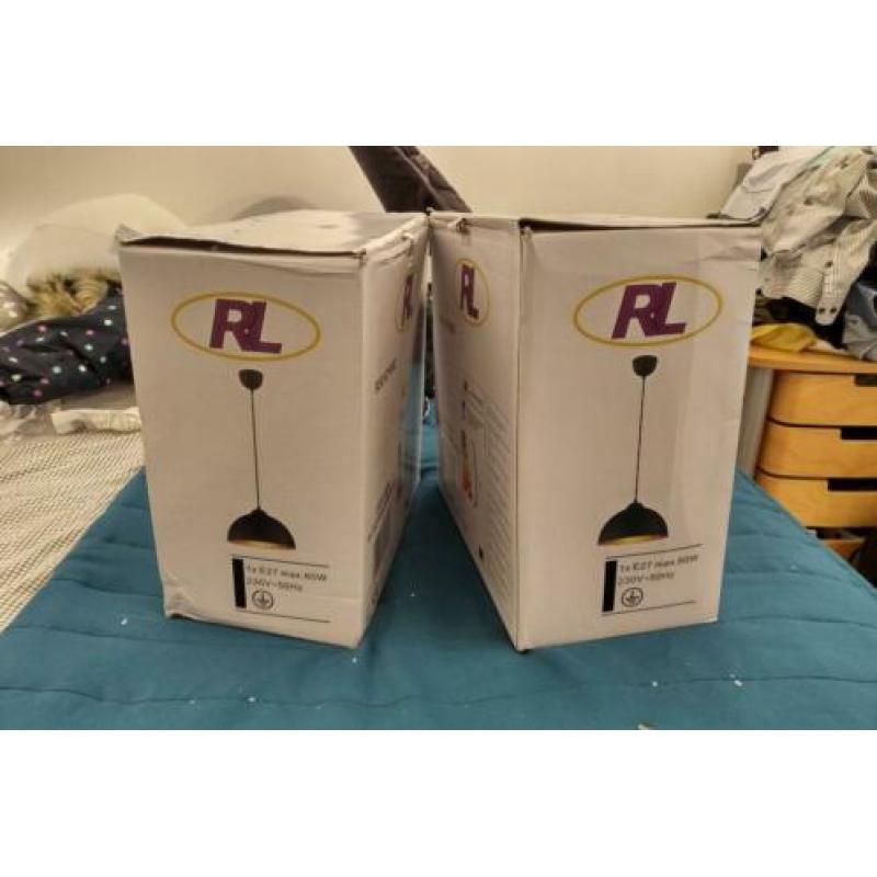2 x mat zwarte/gouden hanglamp - 31 cm - Reality Leuchten
