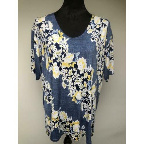 Superleuke jeansblauwe tuniek met bloemen MAGNA maat 56/58