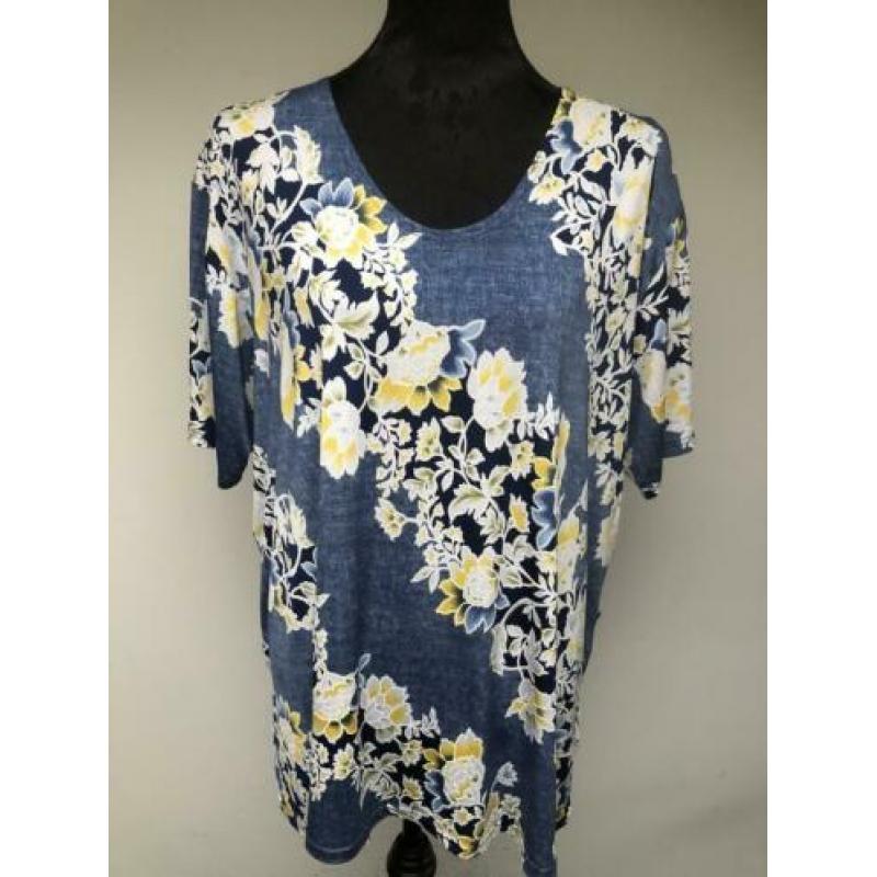 Superleuke jeansblauwe tuniek met bloemen MAGNA maat 56/58