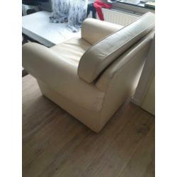 Lederen bank en fauteuil , crème