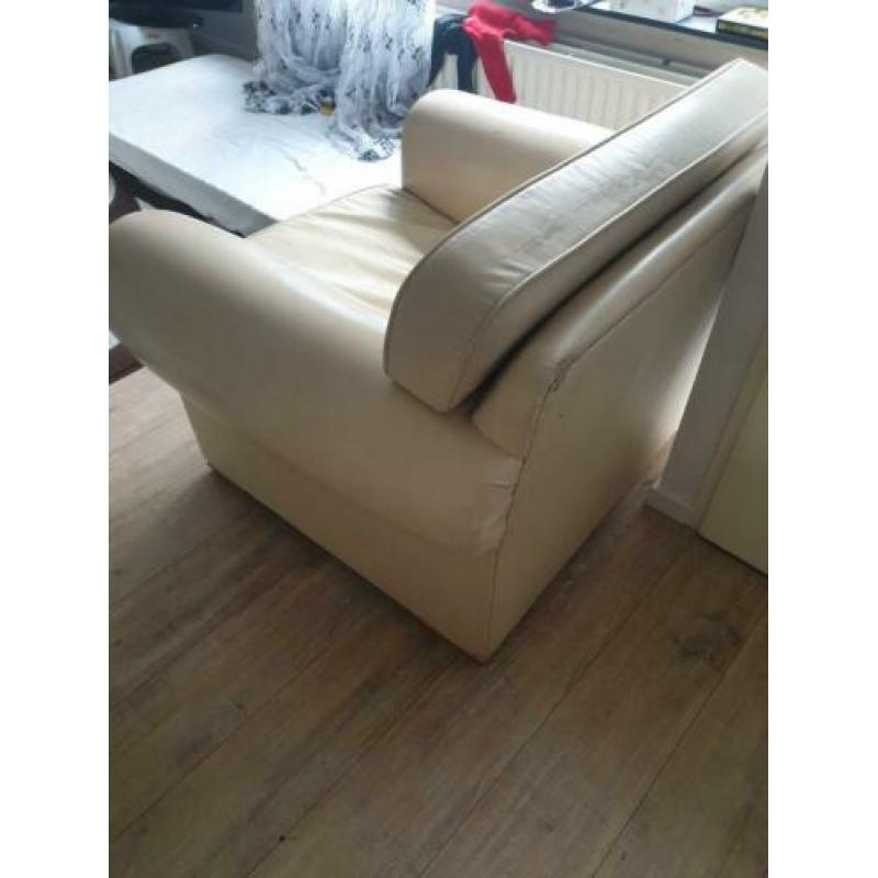 Lederen bank en fauteuil , crème