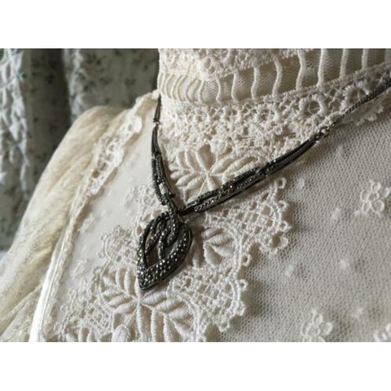 Mooie art nouveau /jugendstil antiek zilver collier+markesie