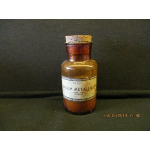 B-342 Medisch antiek, bruine apotheekfles Zincum Metallicum