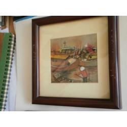 2 Vietnamese Aquarellen /Krijtek. in Mooie lijstjes