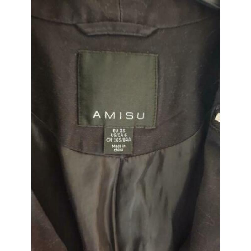 Amisu blazer/jasje zwart met leuke rits details maat 36