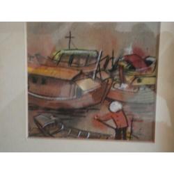 2 Vietnamese Aquarellen /Krijtek. in Mooie lijstjes