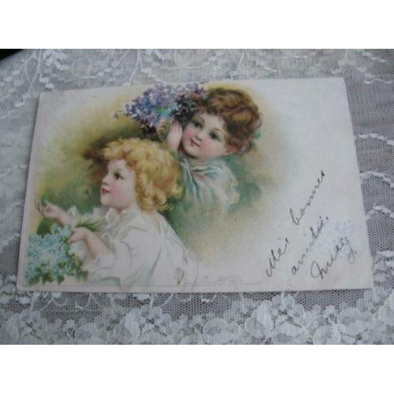 Antieke kaart uit 1902 - Clapsaddle? / kinderen met bloemen