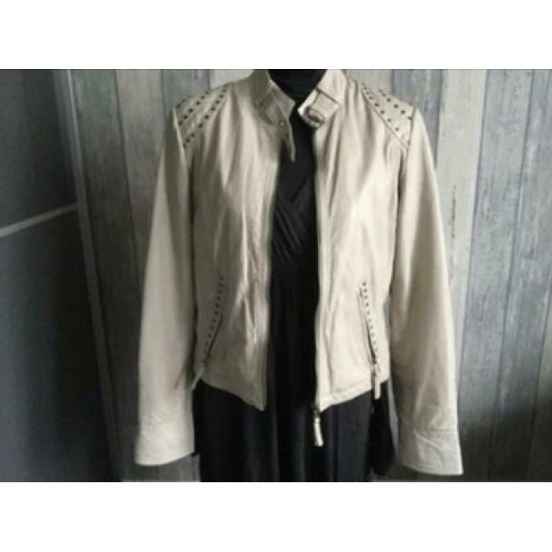 Leren jasje van rino en pelle, maat 40,beige( off white)