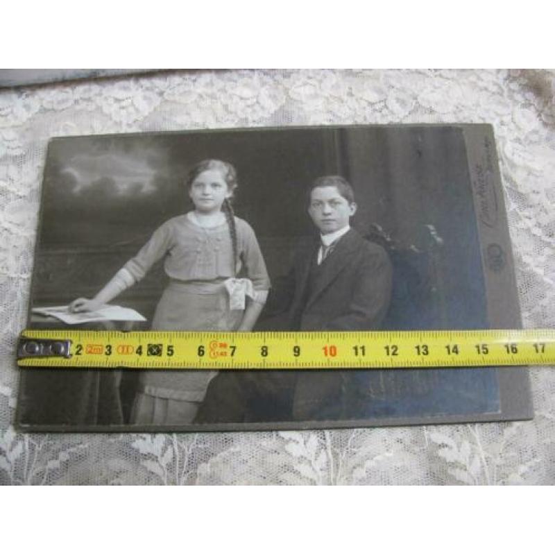 Antieke kabinetfoto - broer & zus / Carl Kruse 16,5 x 10,5