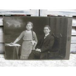 Antieke kabinetfoto - broer & zus / Carl Kruse 16,5 x 10,5