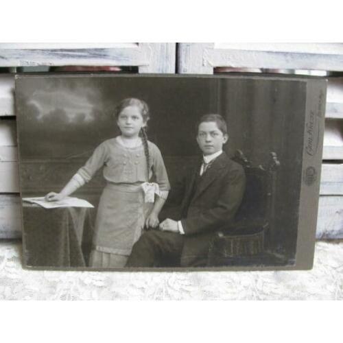 Antieke kabinetfoto - broer & zus / Carl Kruse 16,5 x 10,5