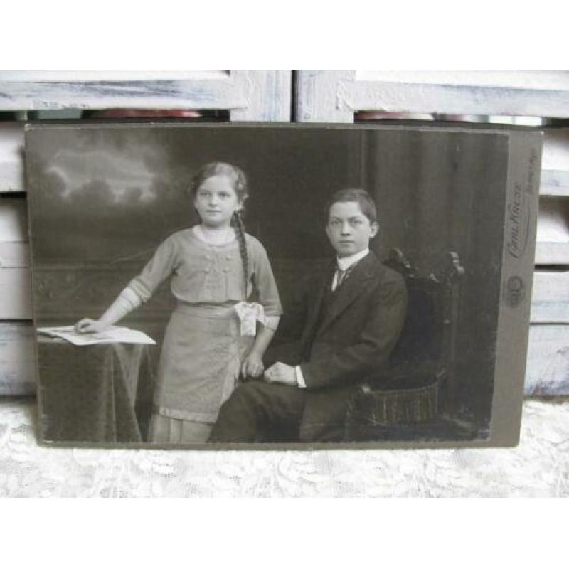 Antieke kabinetfoto - broer & zus / Carl Kruse 16,5 x 10,5