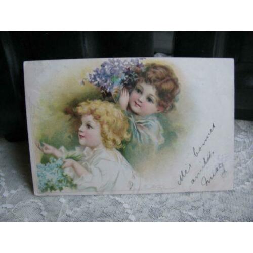 Antieke kaart uit 1902 - Clapsaddle? / kinderen met bloemen