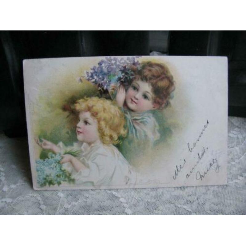 Antieke kaart uit 1902 - Clapsaddle? / kinderen met bloemen