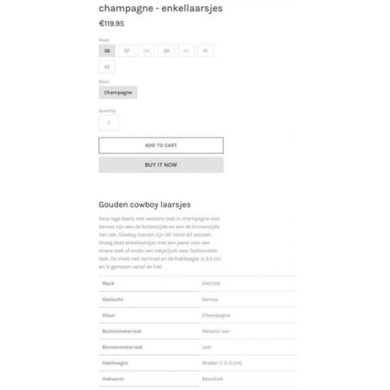 Gouden cowboylaarsjes Leer mt 40 van DWRS