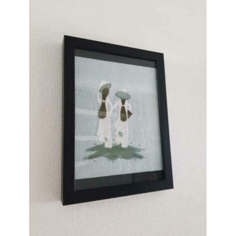 Set 4 Vietnamese werkjes (op doek) maten, zie beschrijving