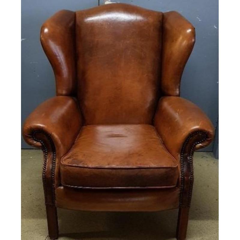 schaapslederen oorfauteuil met los zitkussen