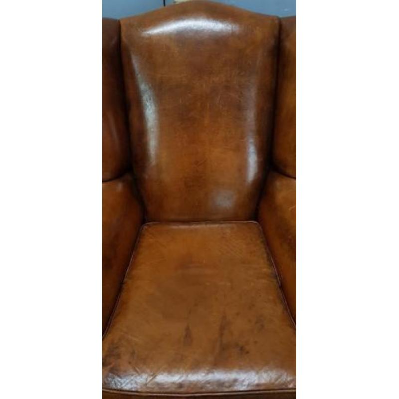 schaapslederen oorfauteuil met los zitkussen