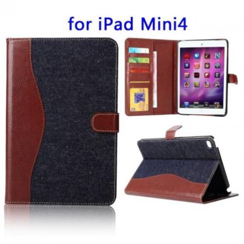 iPad mini 4 - hoes, cover, case - PU leder - Jeans Stof - Te
