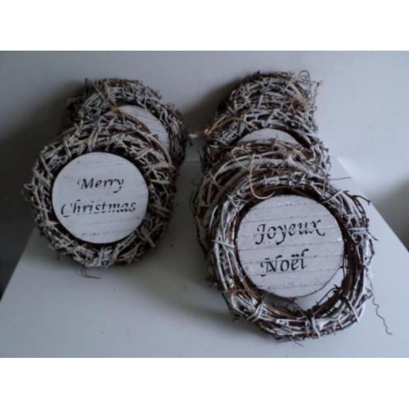 Partij houten kerst decoratie antique wit