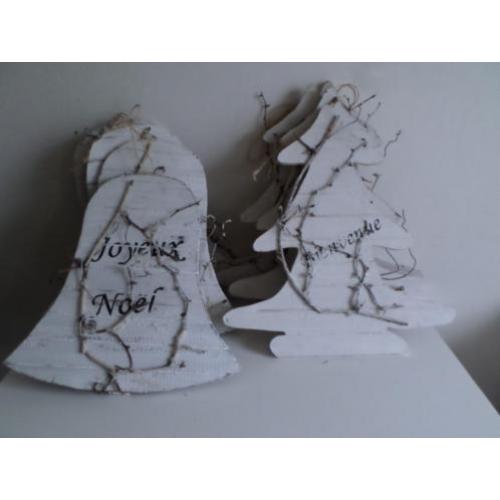 Partij houten kerst decoratie antique wit