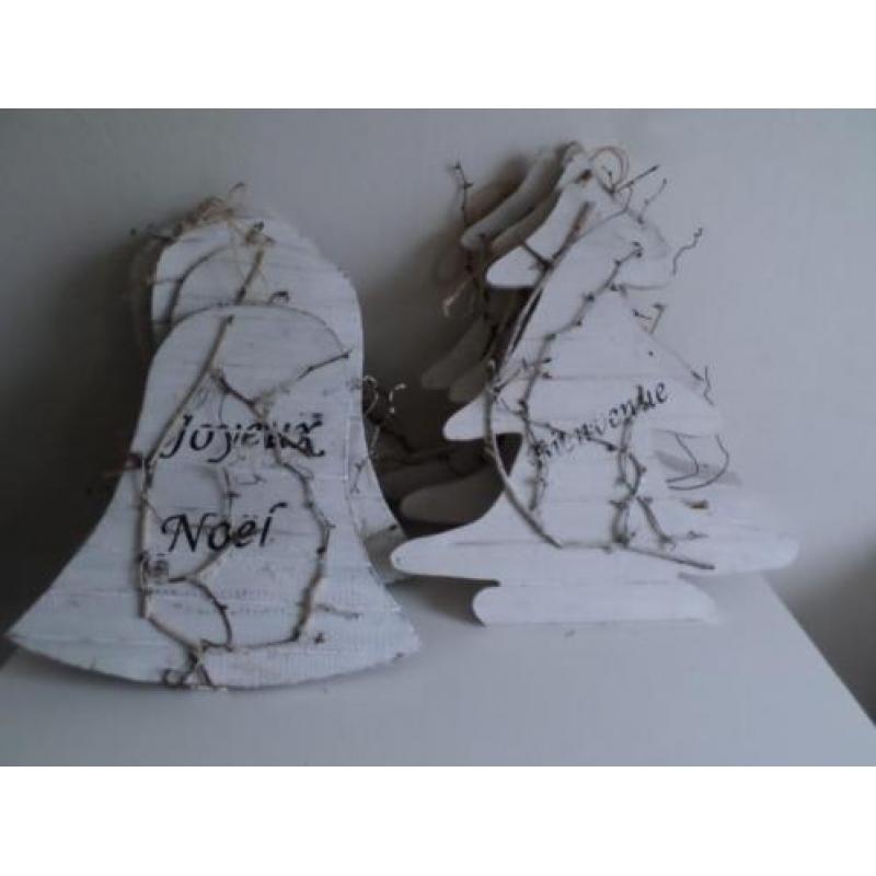 Partij houten kerst decoratie antique wit