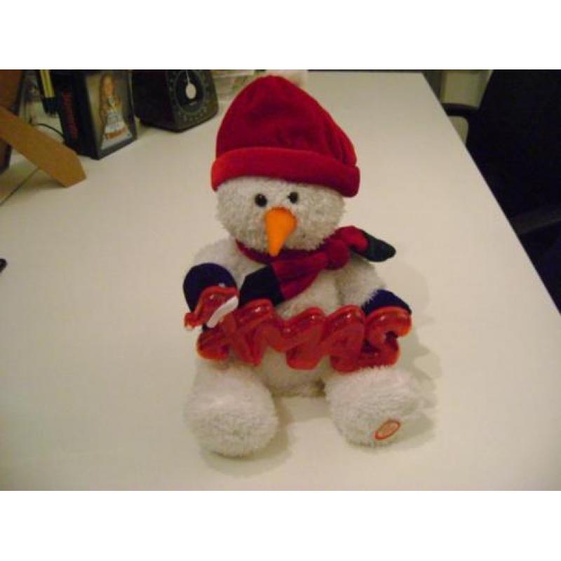 kerst sneeuwman met geluid en verlicht xmas bord 30 cm groot