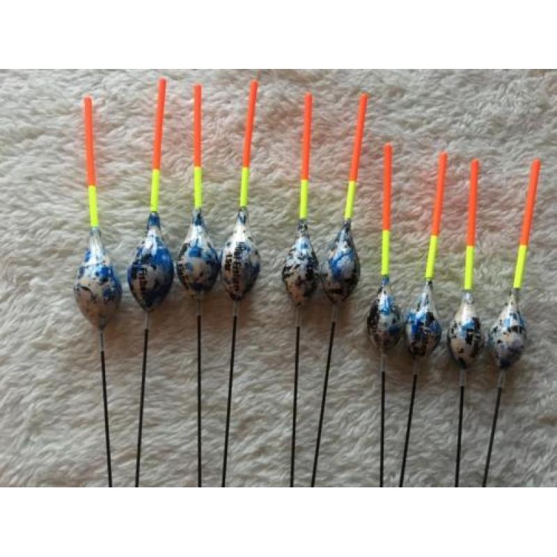adv 116 / NIEUW serie 10 dobbers = 5 gewichten BOBI FISHER