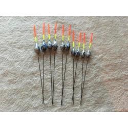 adv 116 / NIEUW serie 10 dobbers = 5 gewichten BOBI FISHER
